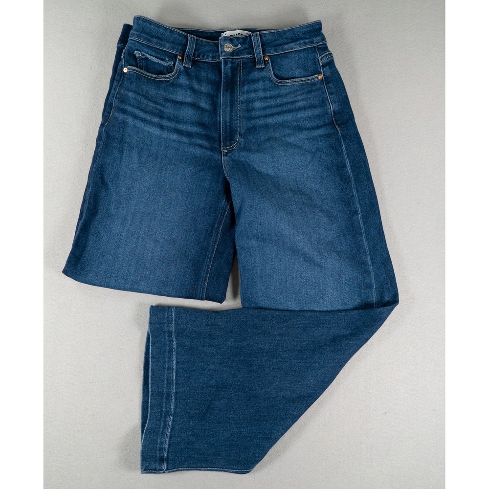 Paige Womens Anessa High Rise Wide Leg Cropped Jeans Dark Wash Blue Size 27